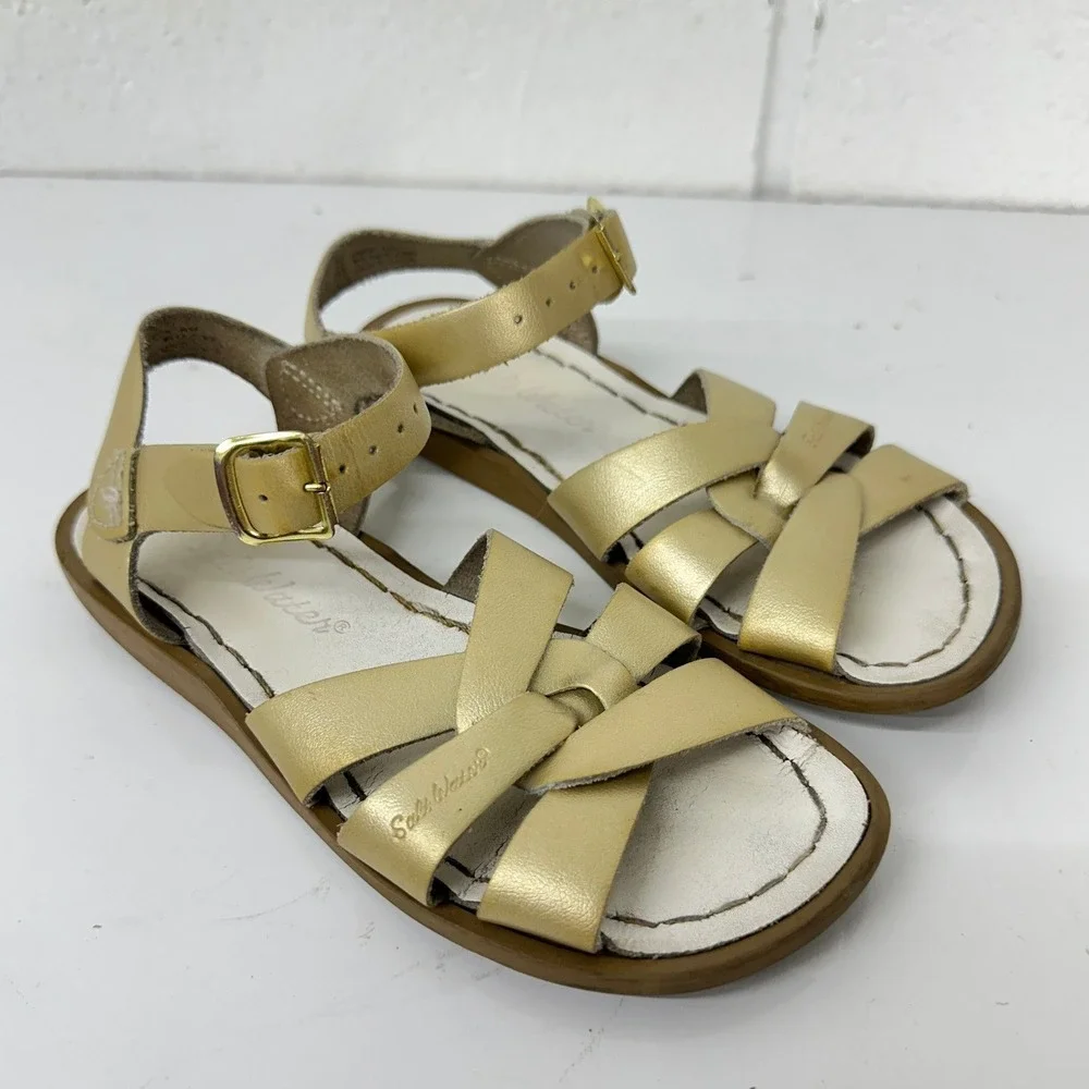Salt Water Sandals Gold Metallic Leather Original / Girls 12